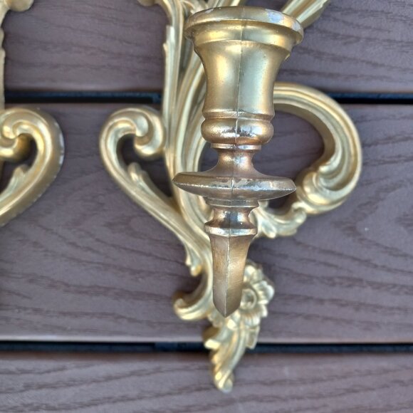Vintage Syroco Gold Ornate Wall Sconces Candle Holders Set of 2 # 2336 DAMAGED - Picture 7 of 16